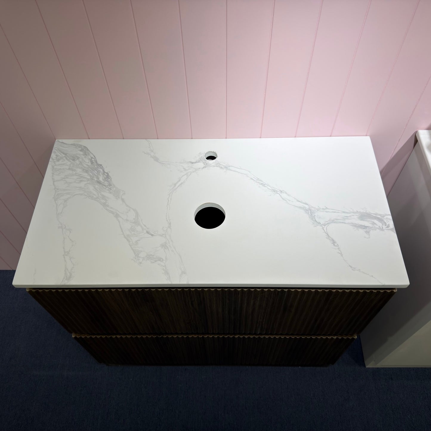 STATUARIO WHITE MARBLE VEIN ENGINEERED STONE VANITY BENCHTOP - CUSTOM CUT