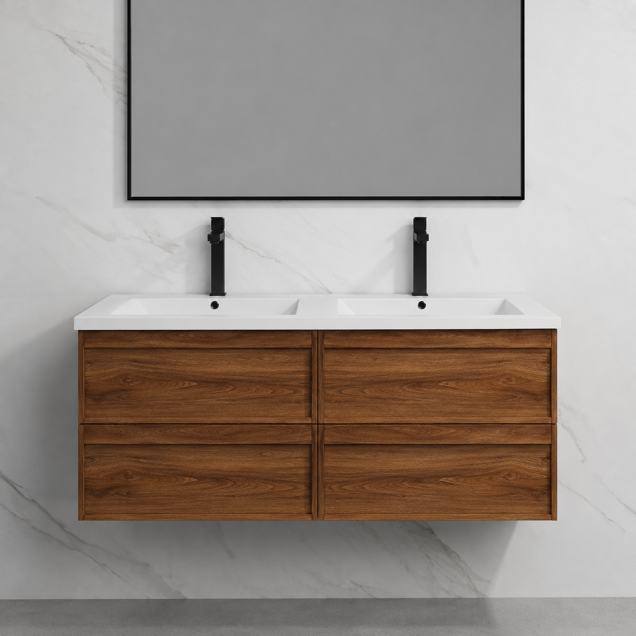 ASPEN WALNUT WALL HUNG VANITY 1500MM DOUBLE | 4 DRAWERS, PLYWOOD FLOATING VANITY NZ