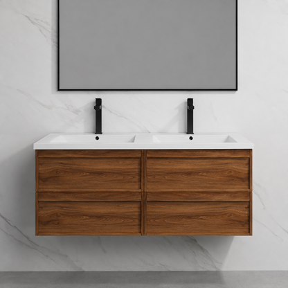 ASPEN WALNUT WALL HUNG VANITY 1500MM DOUBLE | 4 DRAWERS, PLYWOOD FLOATING VANITY NZ