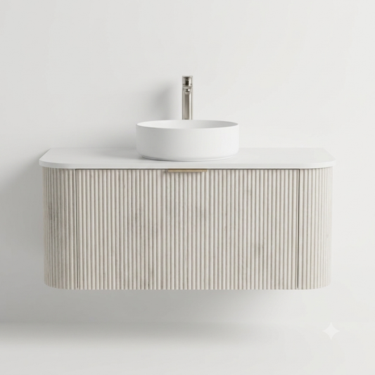 1200MM CURVED FLUTED WALL HUNG VANITY | ASH GREY