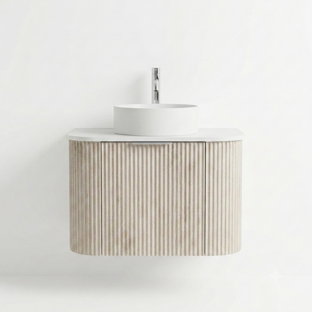 750MM CURVED FLUTED WALL HUNG VANITY | ASH GREY