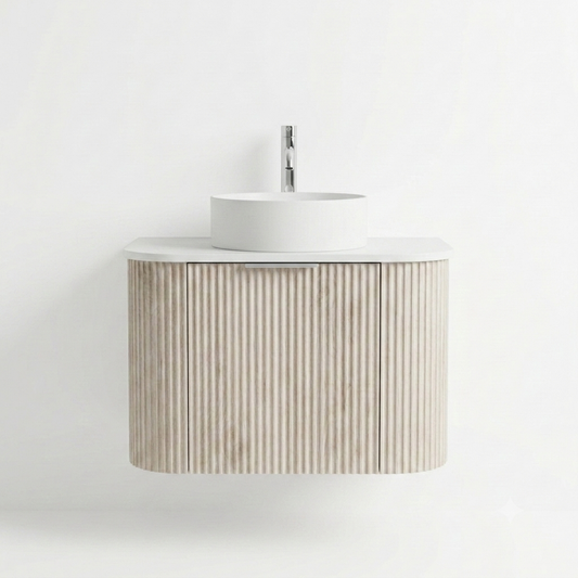 750MM CURVED FLUTED WALL HUNG VANITY | ASH GREY