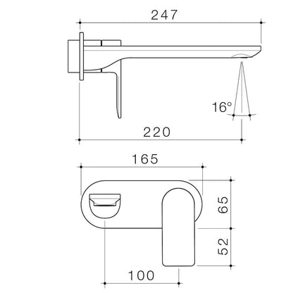 Caroma Urbane® II 220mm Wall Basin / Bath Mixer - Round or Square Cover Plate