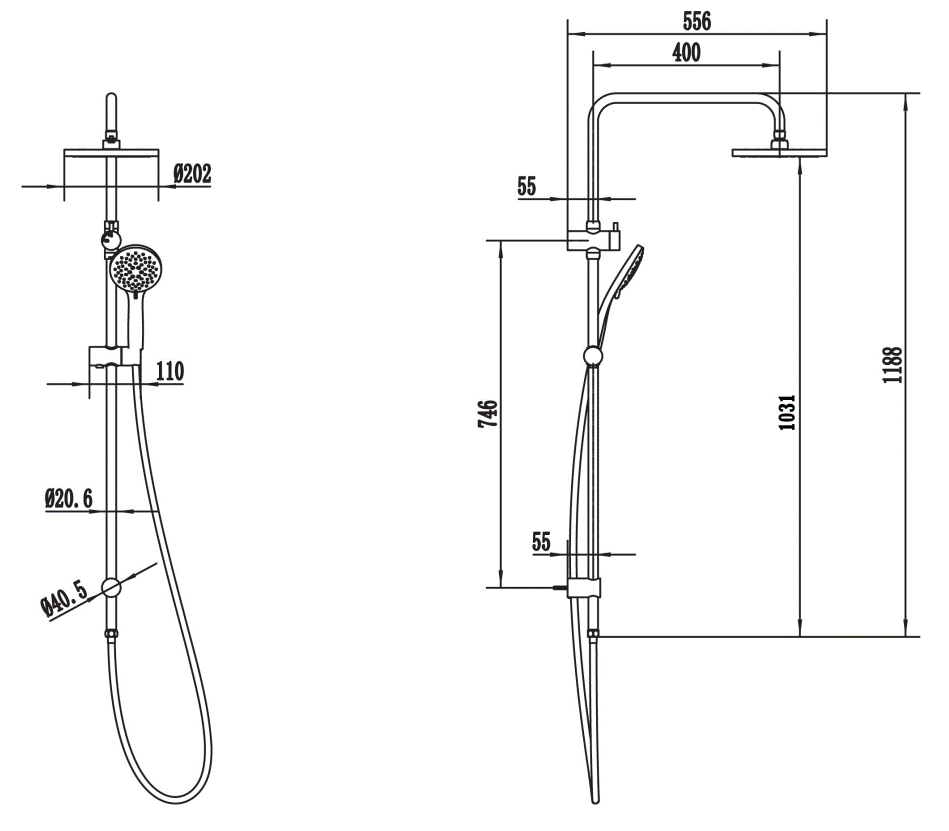 METHVEN WAIRERE SHOWER SYSTEM - CHROME OR BLACK