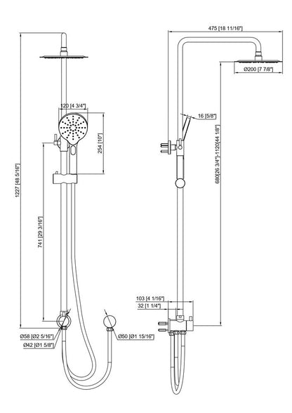 ROUND TWIN SHOWER SYSTEM WITH 200MM RAINFALL SHOWER HEAD AND HANDHELD HEADSET - 5 FINISHES
