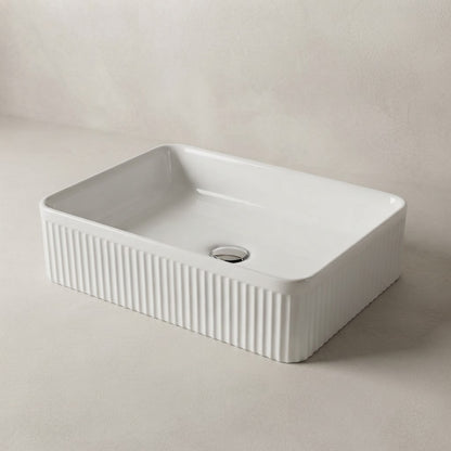 FLUTED GLOSS WHITE RECTANGULAR COUNTERTOP BASIN | 500MMX340MM BC