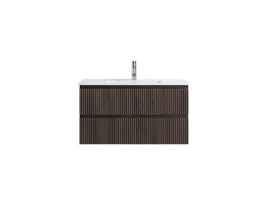 MS90 FLUTED FRONT 900MM WALL HUNG VANITY - DARK OAK