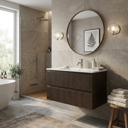 MS90 FLUTED FRONT 900MM WALL HUNG VANITY - DARK OAK