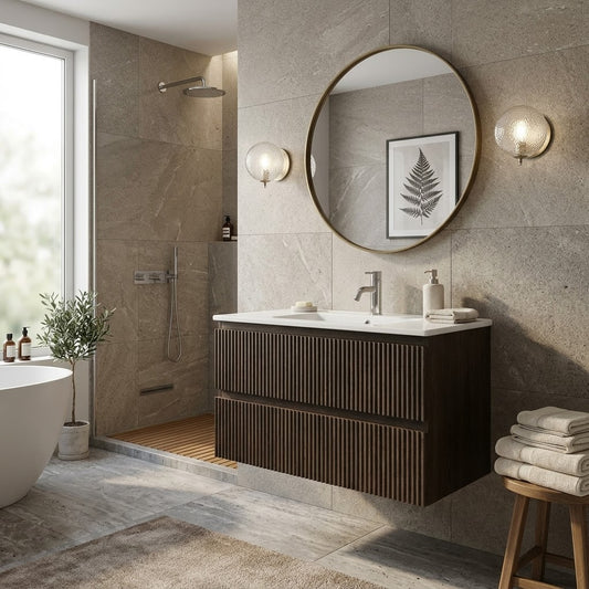 MS90 FLUTED FRONT 900MM WALL HUNG VANITY - DARK OAK