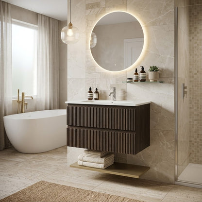 Dark Brown bathroom vanity with 2 drawers and ceramic basin