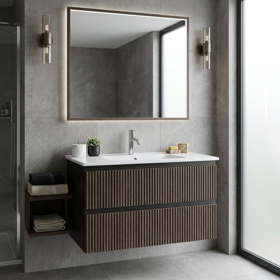 Dark Oak bathroom Vanity with ceramic basin