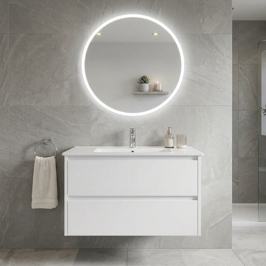 JL 900MM WALL HUNG VANITY - GLOSS WHITE | PLYWOOD, 2 DRAWERS