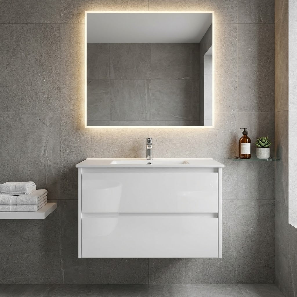JL 750MM WALL HUNG VANITY - GLOSS WHITE | PLYWOOD, 2 DRAWERS