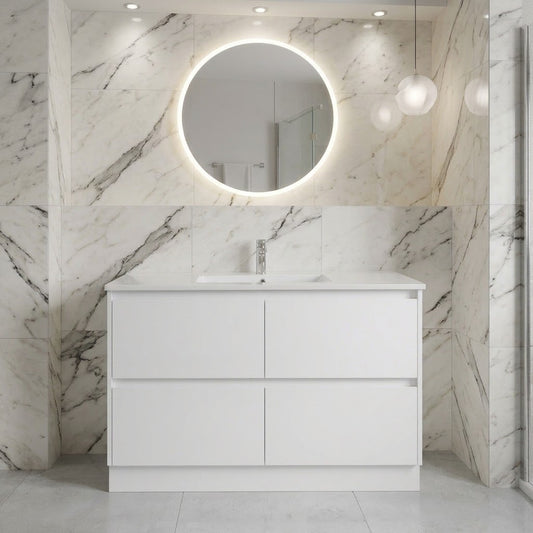 JL 1200MM GLOSS WHITE PLYWOOD FLOORSTANDING VANITY SINGLE BASIN