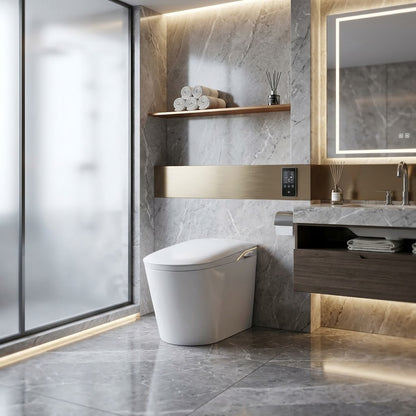 Iris Intelligent Smart Toilet NZ | One-Piece Bidet Toilet with Auto Flip Lid, Heated Seat, Warm Air Dryer & Night Light – White