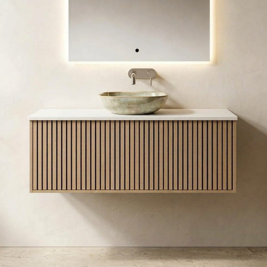 NORDI 1200MM WALL HUNG FLUTED OAK VANITY | SINGLE DRAWER