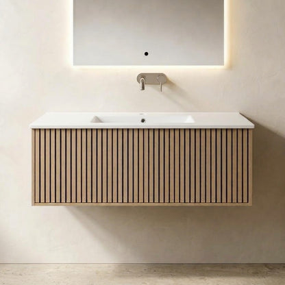 NORDI 1200MM WALL HUNG FLUTED OAK VANITY | SINGLE DRAWER