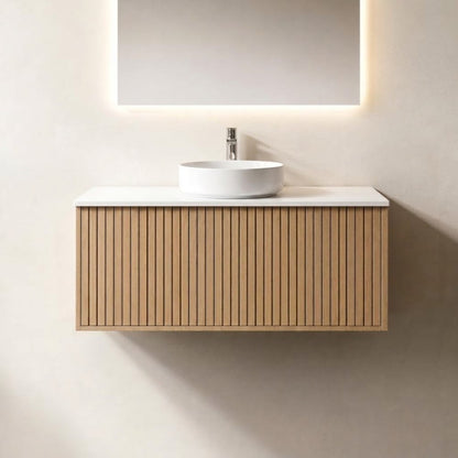 NORDI 900MM WALL HUNG FLUTED OAK VANITY | SINGLE DRAWER