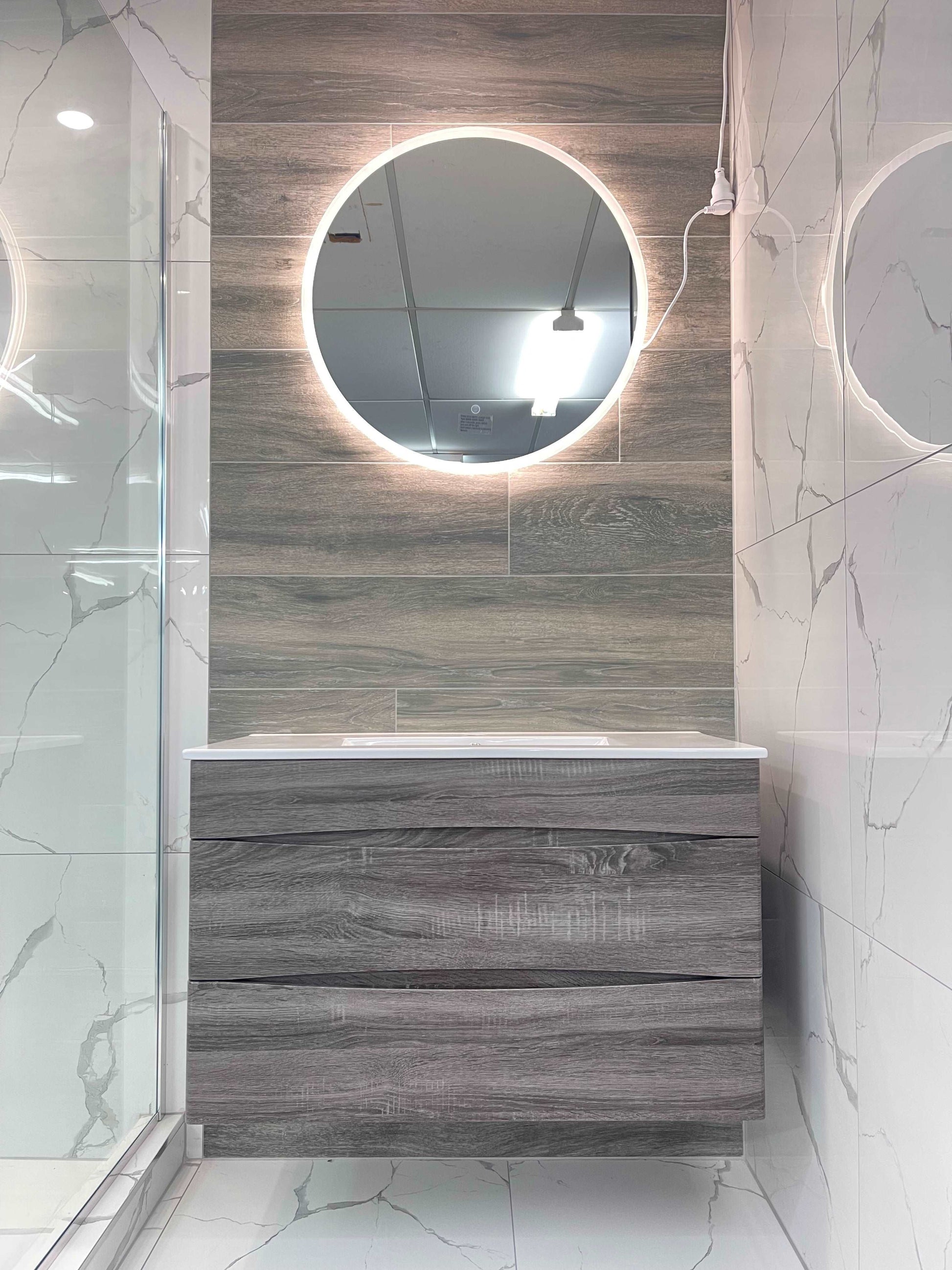 900MM SONOMA OAK GREY SINGLE BASIN WALLHUNG VANITY - The Tile Collection™