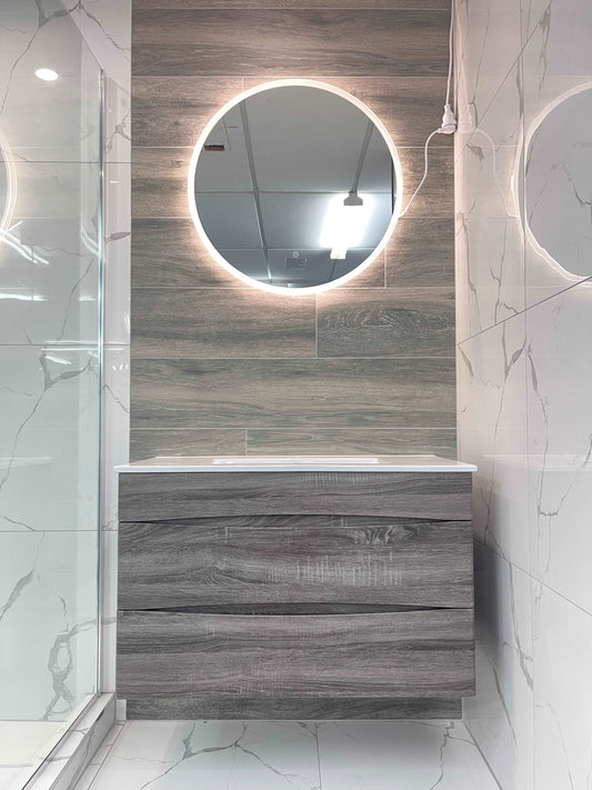 900MM SONOMA OAK GREY SINGLE BASIN WALLHUNG VANITY - The Tile Collection™