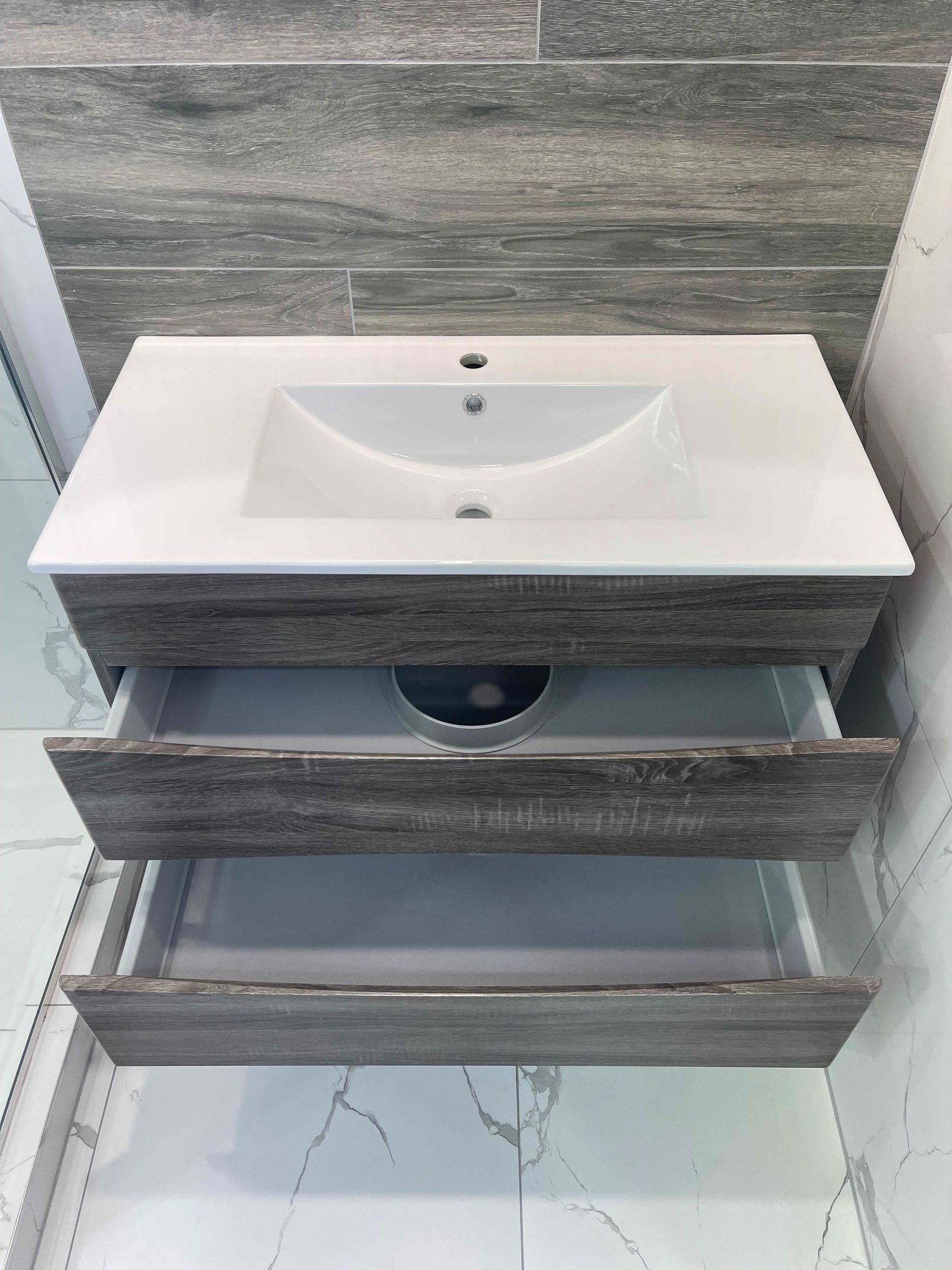 900MM SONOMA OAK GREY SINGLE BASIN WALLHUNG VANITY - The Tile Collection™