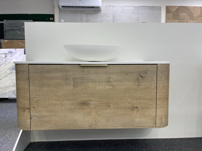 LINEA VINTAGE 1200MM CURVED FLUTED WALL HUNG VANITY | GOLDEN OAK