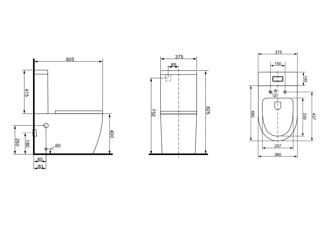 WARSAW COMPACT RIMLESS BACK TO WALL TOILET SUITE 605X375X825MM - The Tile Collection™