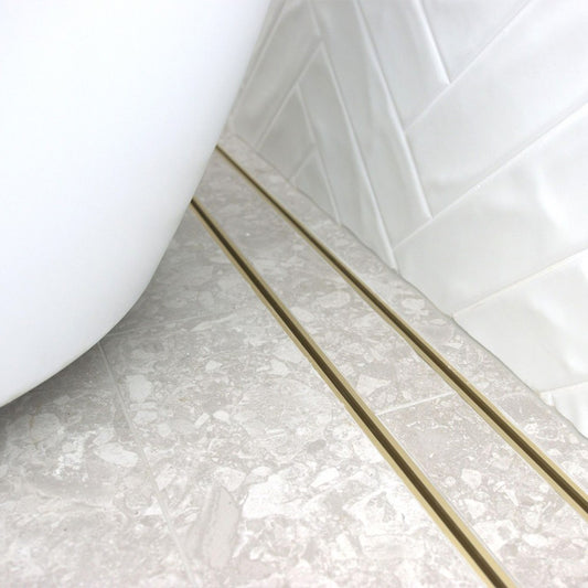 LAUXES SLIMLINE ALUMINIUM TILE INSERT CHANNEL DRAIN - MATTE GOLD