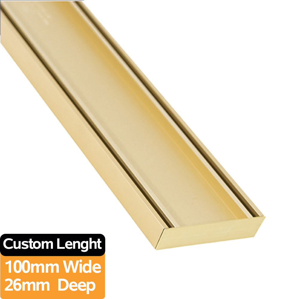 LAUXES SLIMLINE ALUMINIUM TILE INSERT CHANNEL DRAIN - MATTE GOLD
