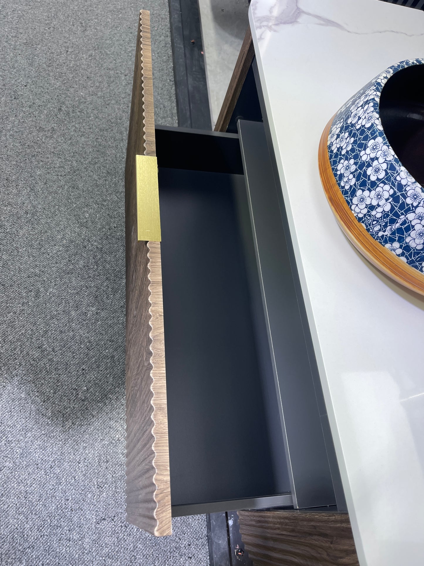 LINEA CURVED FLUTED WALL HUNG VANITY | 1200MM | DARK BROWN OAK