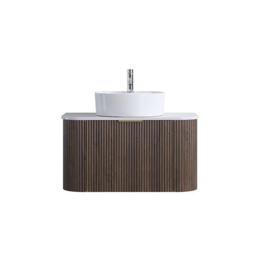 750mm Linea Curved Wall Hung Vanity Dark Brown Oak