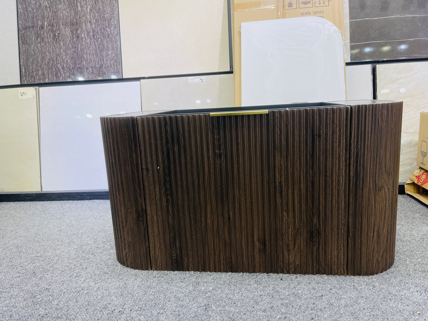 LINEA CURVED FLUTED WALL HUNG VANITY | 1200MM | DARK BROWN OAK