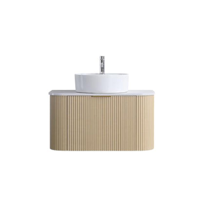 900mm Linea Curved Wall Hung Vanity with Marble Top | Light Oak