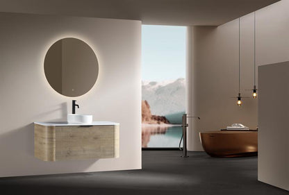 LINEA VINTAGE 1200MM CURVED FLUTED WALL HUNG VANITY | GOLDEN OAK