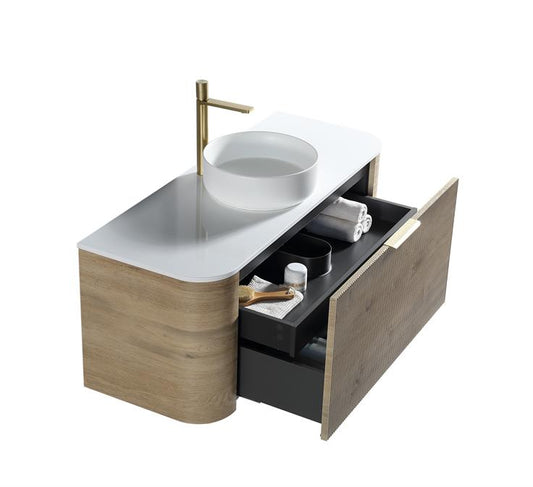 LINEA VINTAGE 1200MM CURVED FLUTED WALL HUNG VANITY | GOLDEN OAK