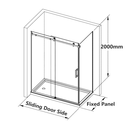 1200X900MM FRAMELESS SHOWER SLIDING DOOR AND RETURN PANEL - BRUSHED GUNMETAL