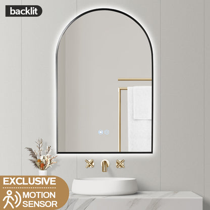 600x900MM GUNMETAL GREY METAL FRAME ARCHED BACKLIT LED MIRROR WITH MOTION SENSOR | DEFOGGER | 3 COLOURS LIGHTS - The Tile Collection™