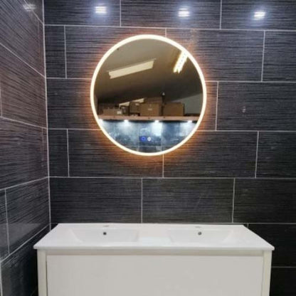 600MM ROUND LED MIRROR WITH MOTION SENSOR | DEMISTER | 3 COLOUR LIGHTS | 15MM RIM