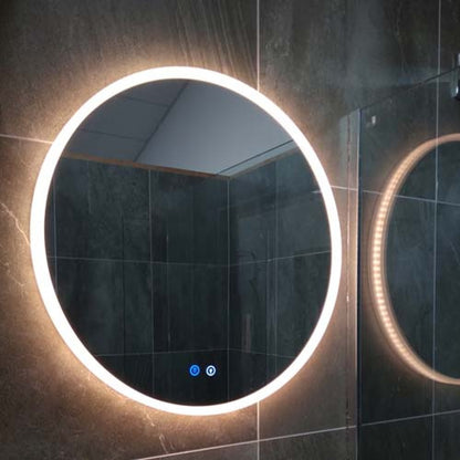 600MM ROUND LED MIRROR WITH MOTION SENSOR | DEMISTER | 3 COLOUR LIGHTS | 15MM RIM