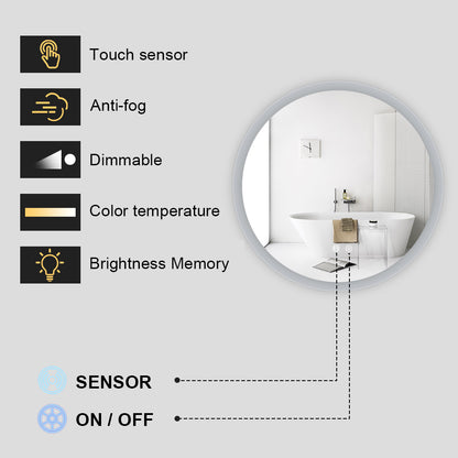 600MM ROUND LED MIRROR WITH MOTION SENSOR | DEMISTER | 3 COLOUR LIGHTS | 15MM RIM