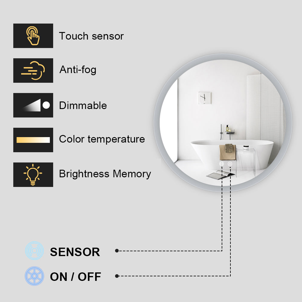 700MM ROUND LED MIRROR WITH MOTION SENSOR | DEMISTER | 3 COLOUR LIGHTS | 20MM RIM - The Tile Collection™