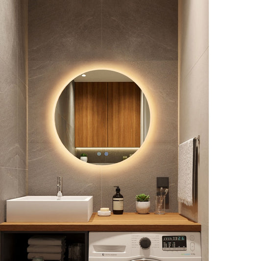 600MM ROUND LED MIRROR WITH MOTION SENSOR | DEMISTER | 3 COLOUR LIGHTS | 15MM RIM
