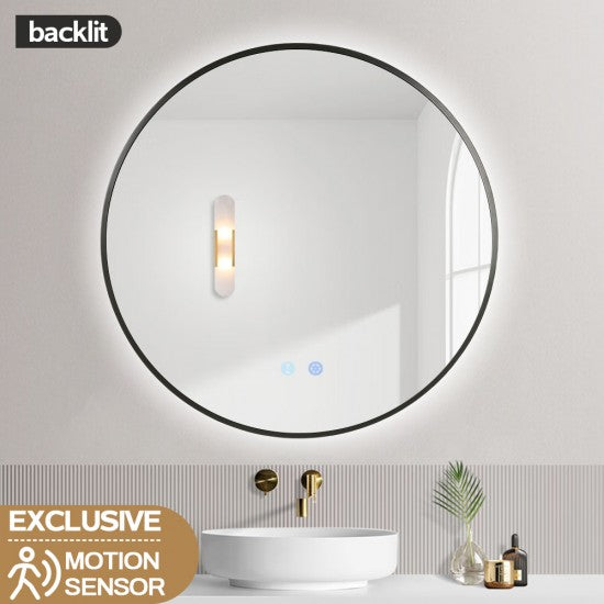 700MM ROUND GUNMETAL GREY FRAME BACKLIT LED MIRROR WITH MOTION SENSOR | DEFOGGER | 3 COLOURS LIGHTS - The Tile Collection™