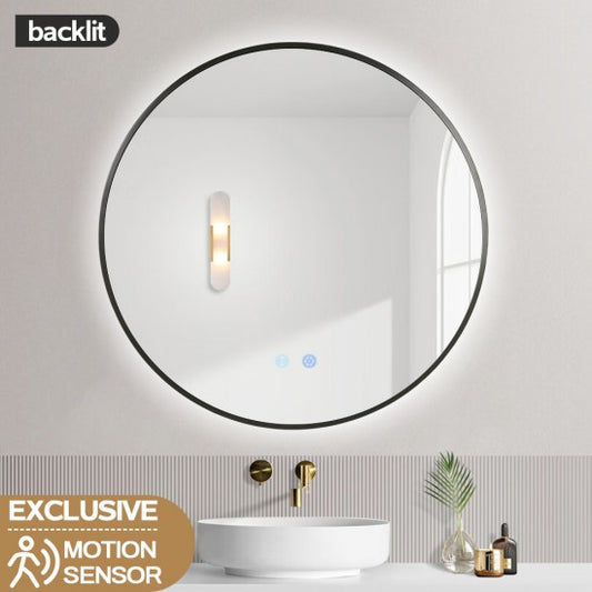 700MM ROUND GUNMETAL GREY FRAME BACKLIT LED MIRROR WITH MOTION SENSOR | DEFOGGER | 3 COLOURS LIGHTS