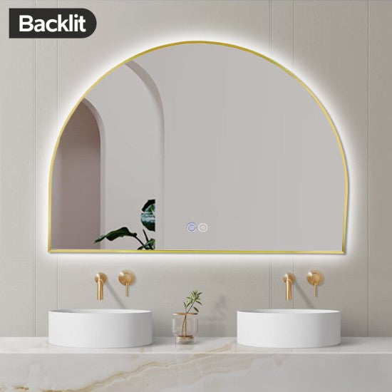1200x850MM BRUSHED GOLD METAL FRAME ARCHED BACKLIT LED MIRROR | DEFOGGER | 3 COLOURS LIGHTS - The Tile Collection™