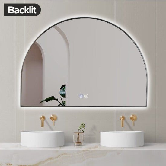 1200x850MM GUNMETAL GREY METAL FRAME ARCHED BACKLIT LED MIRROR | DEFOGGER | 3 COLOURS LIGHTS - The Tile Collection™