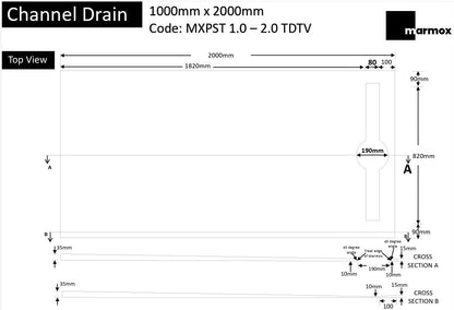 MARMOX 1000X2000MM READY TO TILE-OVER SHOWER BASE  | TROUGH DRAIN TRAVERSE