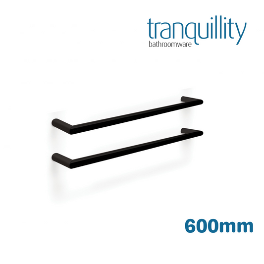 TRANQUILLITY ROUND SINGLE BAR HEATED TOWEL RAIL 600MM - MATTE BLACK