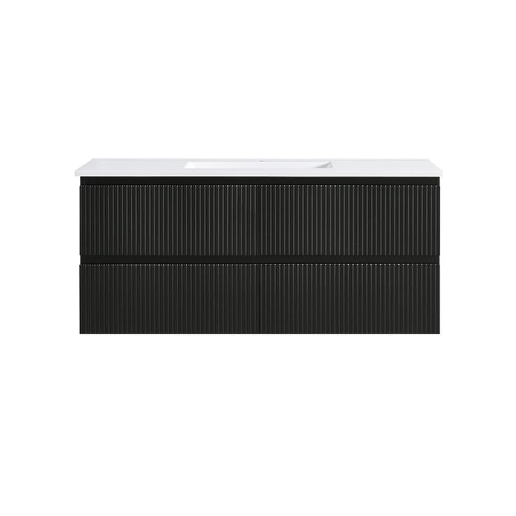 VERTO MOSCO 1200MM SINGLE PLYWOOD WALL HUNG VANITY - MATT BLACK, FLUTED FRONT