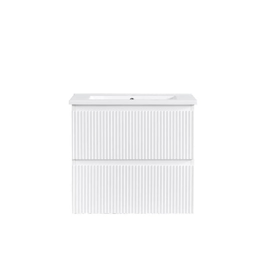 VERTO MOSCO 750MM PLYWOOD WALL HUNG VANITY - MATT WHITE, FLUTED FRONT